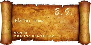 Báhn Irma névjegykártya
